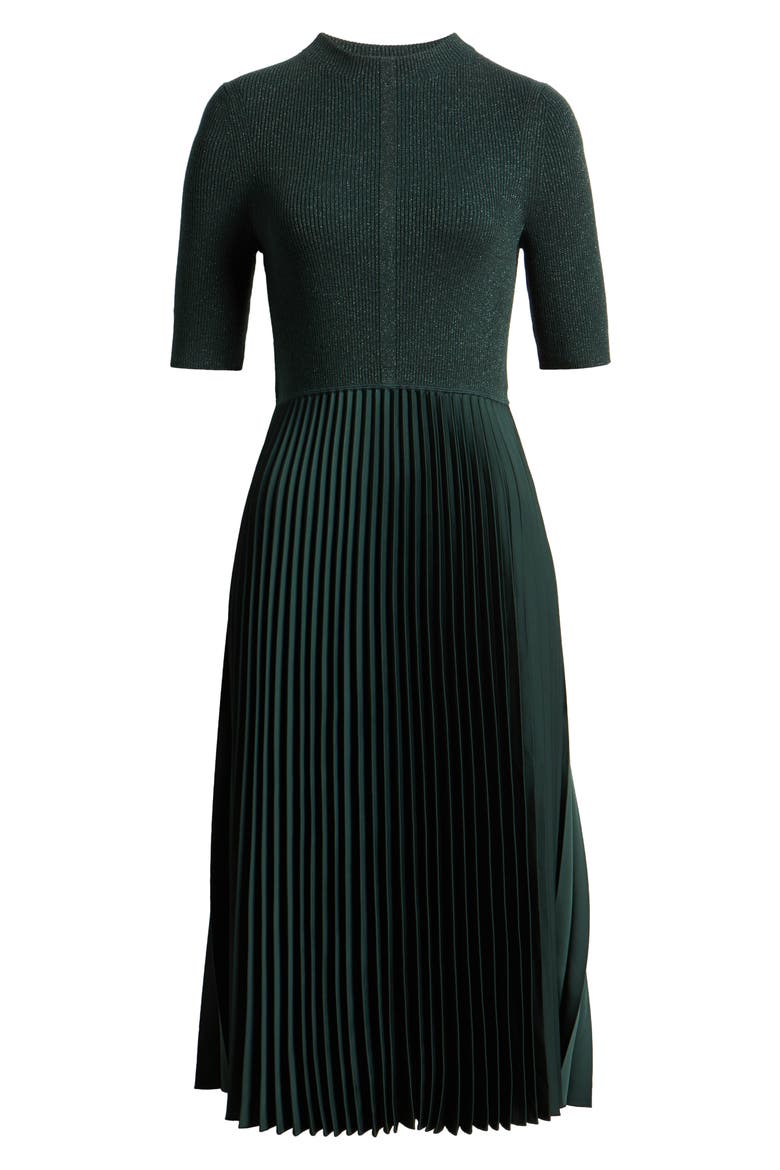 Fireanami Shimmer Sweater Dress with Plissé Skirt, Alternate, color, OPEN GRN