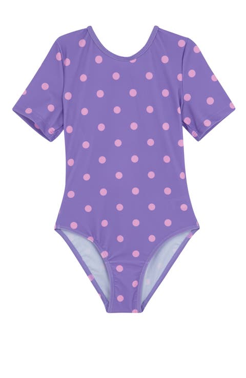 Dot Dot Dot Short Sleeve Open Tie Back One Piece