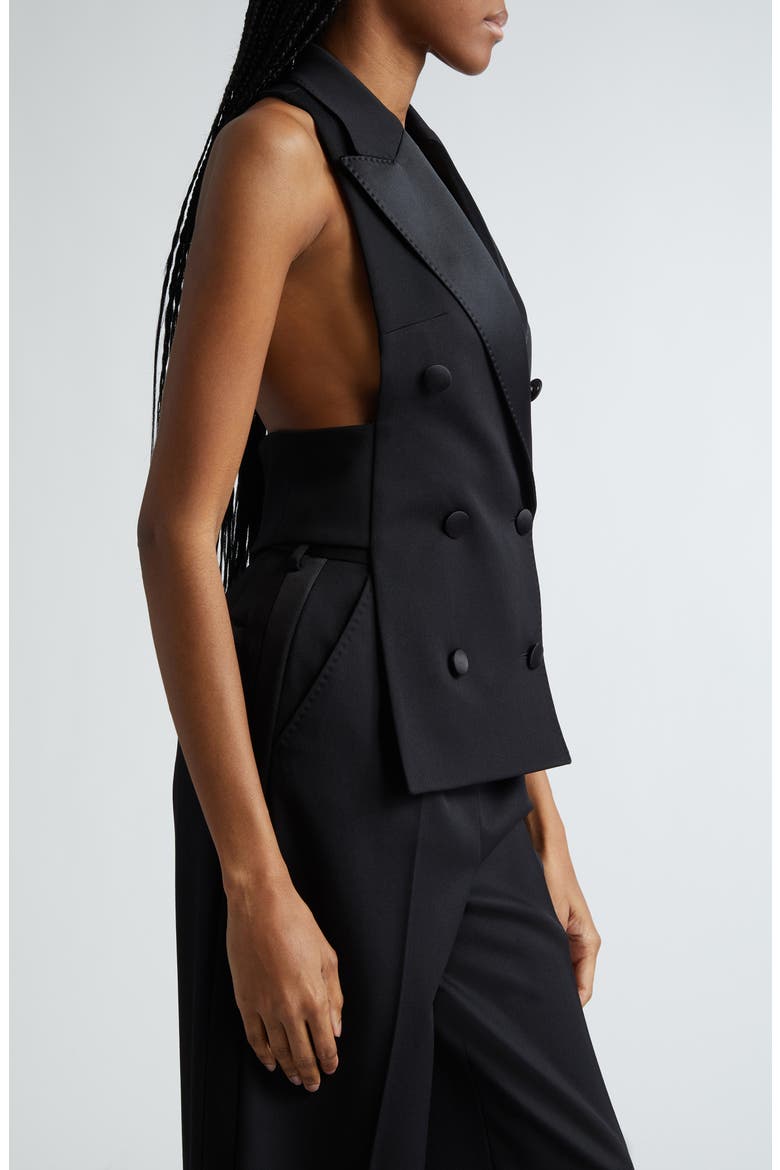 Double Breasted Wool Blend Gabardine Waistcoat, Alternate, color, N0000 NERO