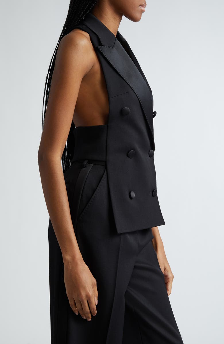 Dolce&Gabbana Double Breasted Wool Blend Gabardine Waistcoat, Alternate, color, N0000 Nero