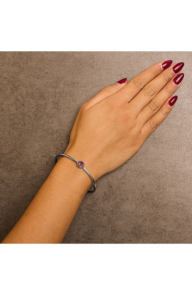 Haus of Brilliance .925 Sterling Silver 7X7MM Created Red Ruby Solitaire Bangle Bracelet - 7 Inches, Alternate, color, White