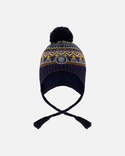 Deux Par Deux Lined Peruvian Knit Hat With Pompom In Black