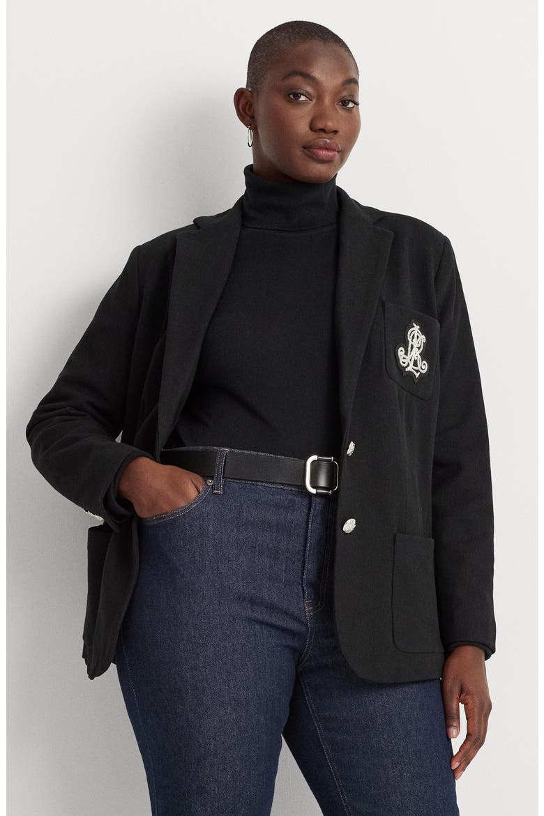 Crested Stretch Cotton Blazer, Alternate, color, BLACK