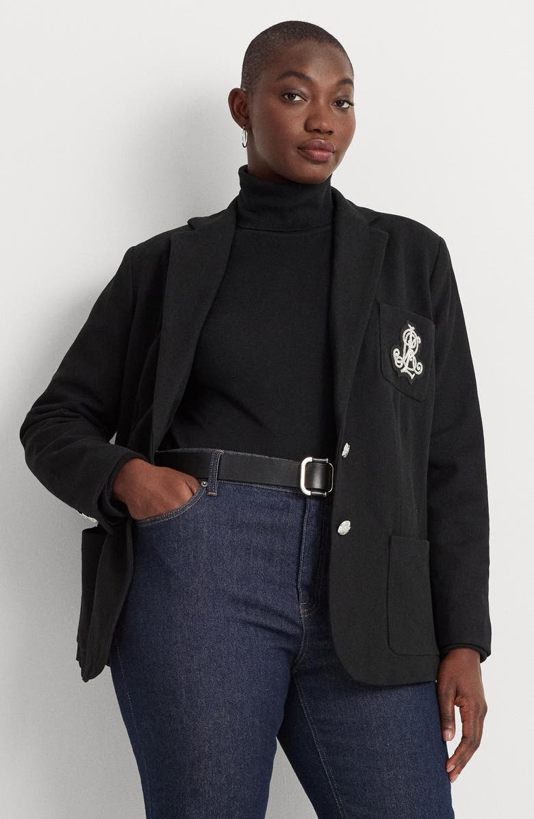 Lauren Ralph Lauren Crested Stretch Cotton Blazer, Alternate, color, 