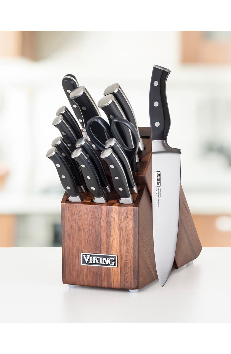 Viking 15-Piece German Steel & Acacia Wood Knife Block Set, Alternate, color, Acacia Wood