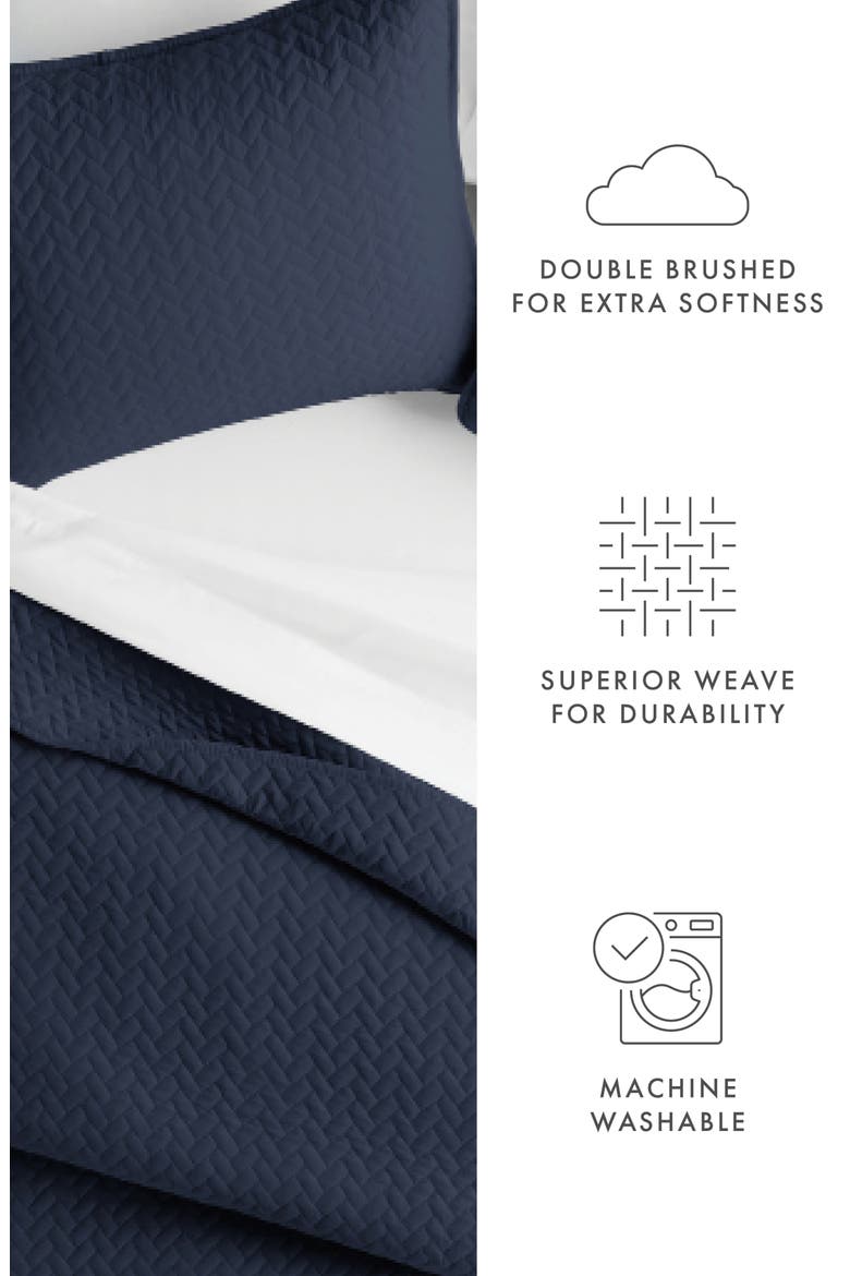 All Season Herringbone Stitch Down Alternative Quilt & Sham Set, Alternate, color, NAVY