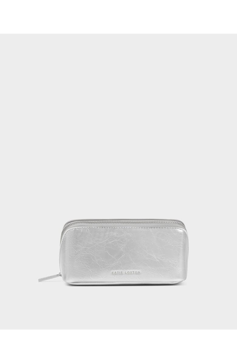 Katie Loxton Patent Crackle Fold-Out Mirror Makeup Bag in Silver, Main, color, Silver