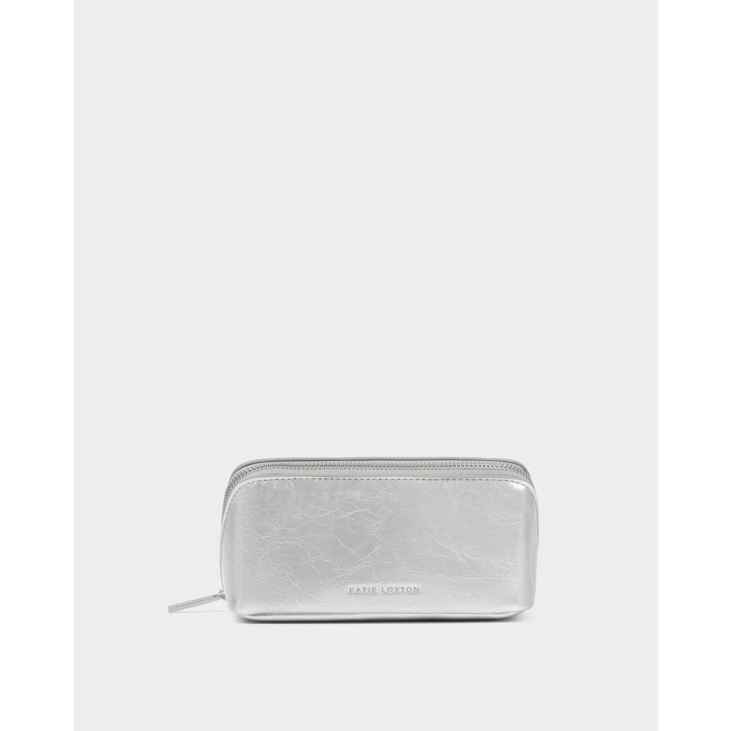 Katie Loxton Patent Crackle Fold-out Mirror Makeup Bag In Silver