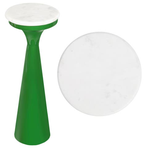 Oliver 22.25" Mid-Century Glam Retro Metal Drink Table and Decorative End Table with White Marble Round Top