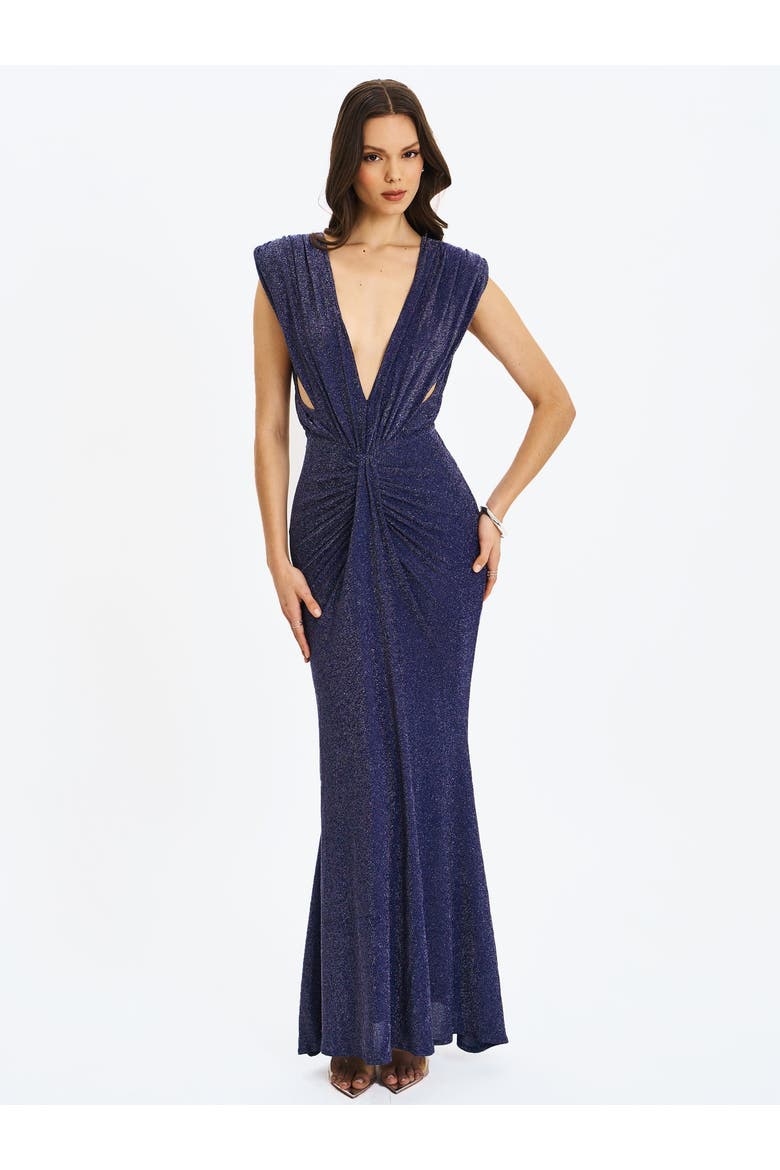 Terri Sparkle Plunging Backless Maxi Dress, Alternate, color, Navy