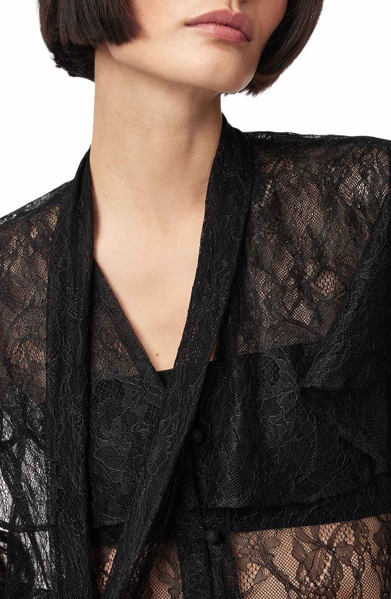 AllSaints Athena Lace Button-Up Shirt, Alternate, color, Black