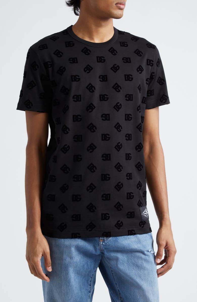 Dolce&Gabbana Re-Edition Flocked Logo Cotton T-Shirt, Main, color, N0000 Nero
