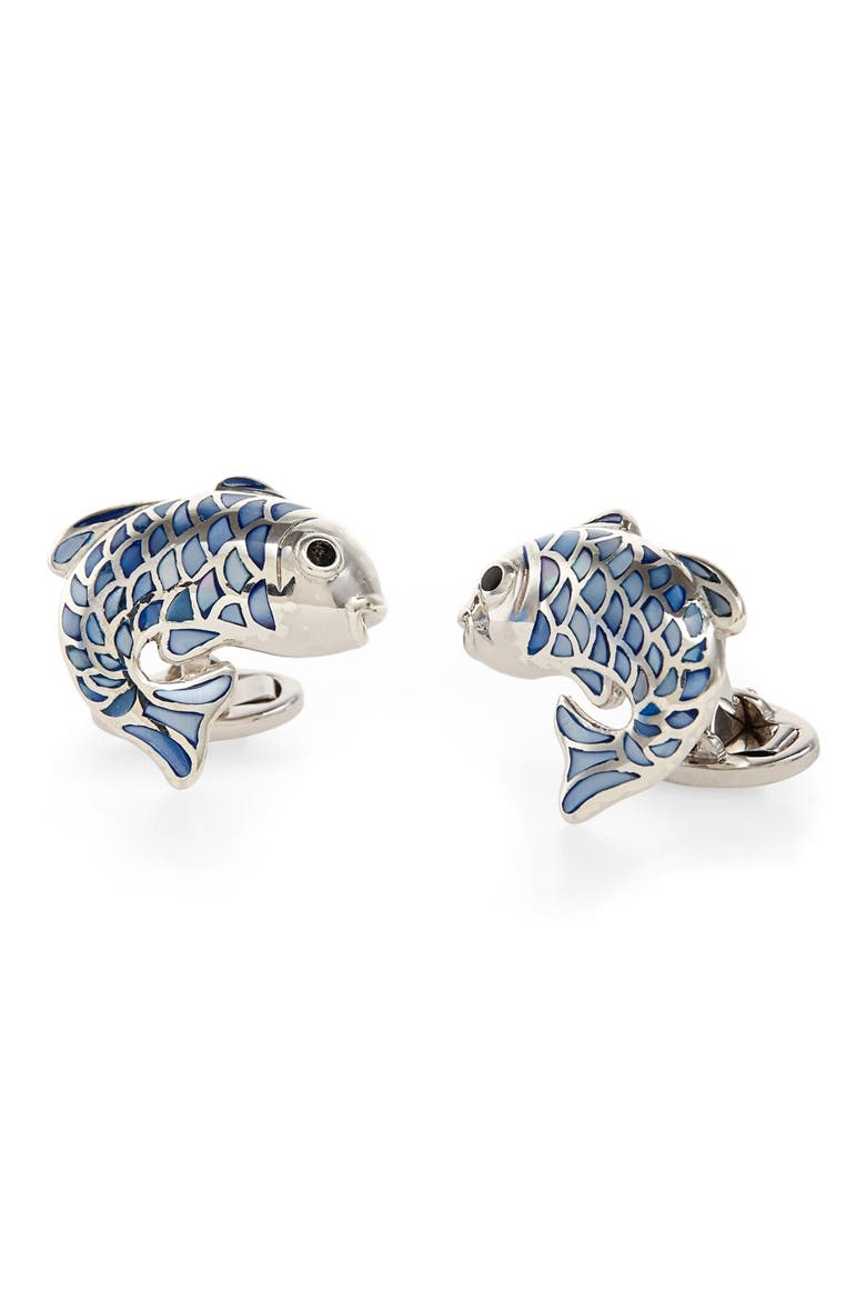 Koi Fish Mother of Pearl Sterling Cufflinks, Main, color, SILVER/ MOTHER OF PEARL