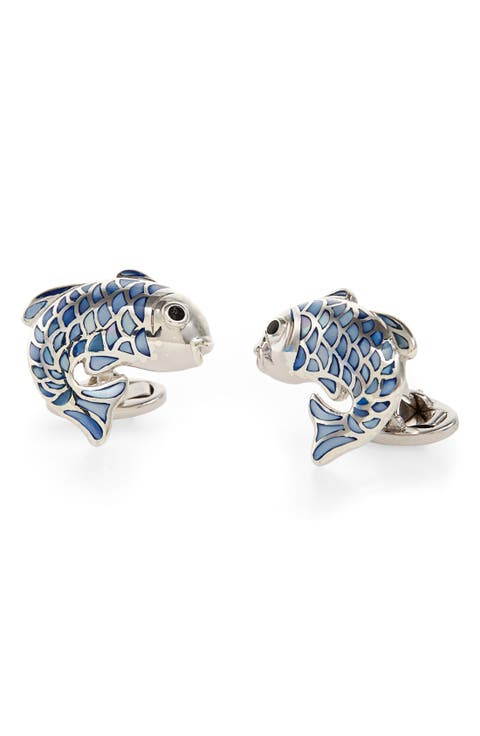 Koi Fish Mother of Pearl Sterling Cufflinks