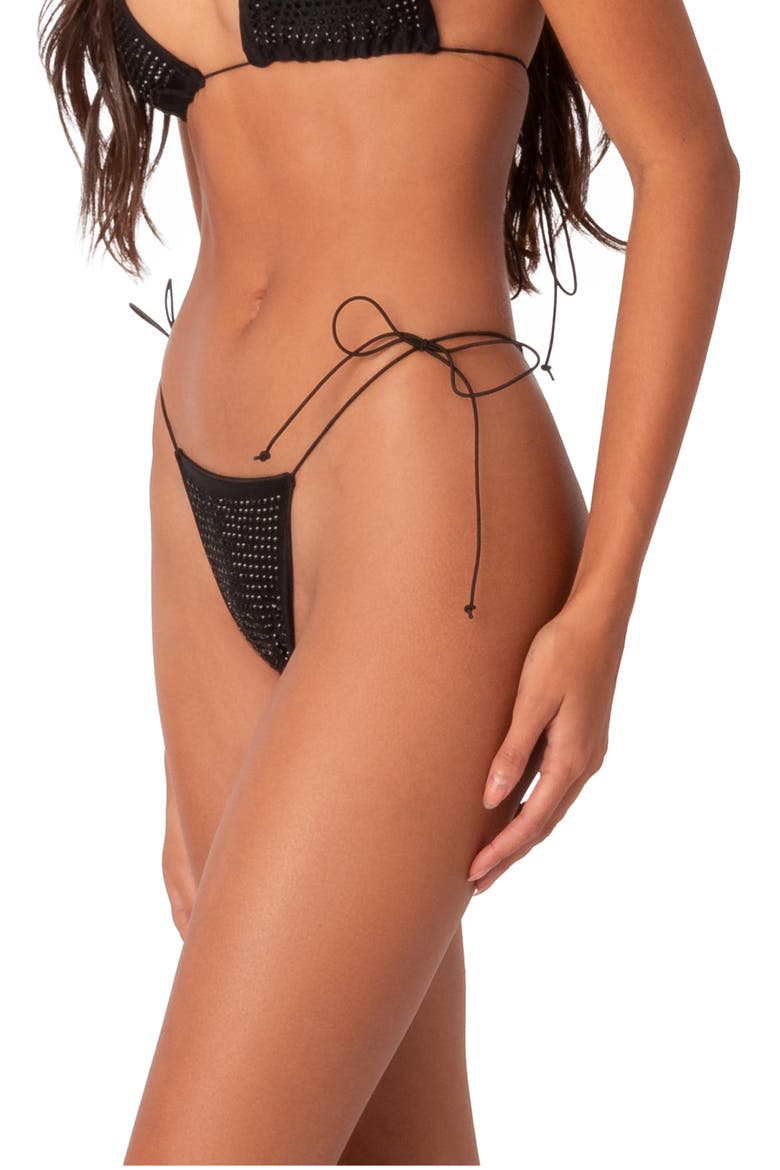Shimmer Rhinestone Side Tie Bikini Bottoms, Alternate, color, BLACK