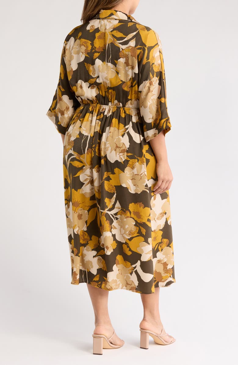 Renee C Floral Collared Maxi Dress, Alternate, color, Mustard/ Olive