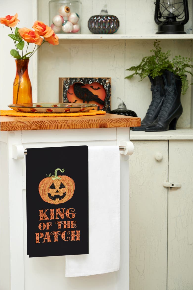 "King of the Patch" Halloween Jack O' Lantern 100% Cotton Flour Sack Dishtowel, Alternate, color, Black