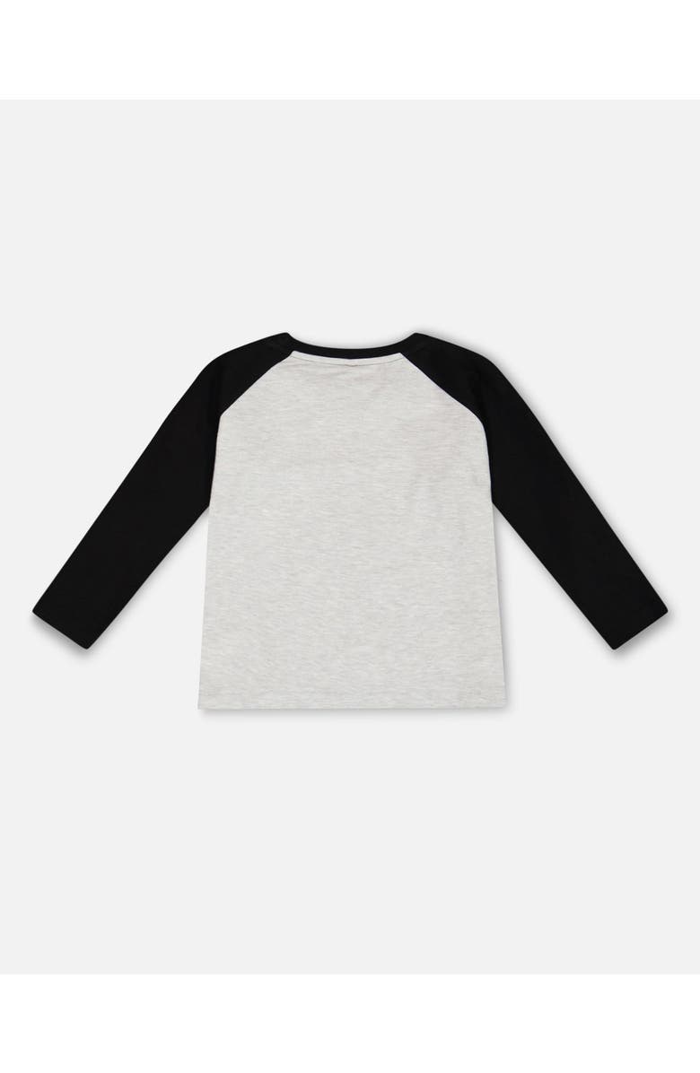 Deux par Deux Little Boy's Raglan T-Shirt With Print Gray Mix And Black, Alternate, color, 