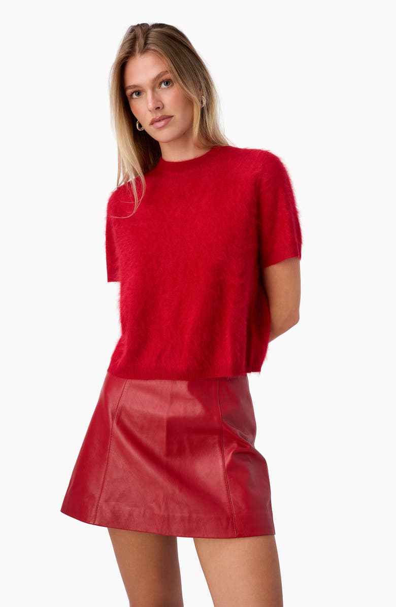 CAMI NYC Cillian Leather Miniskirt, Alternate, color, Poppy