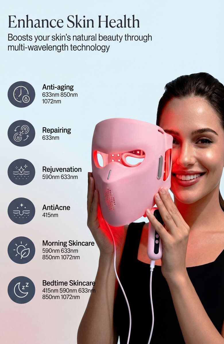 Lovery 4D LED Light Therapy Mask with Near-Infrared Light - Medical Grade Silicone - Anti aging Skin Rejuvenation, Alternate, color, Pink