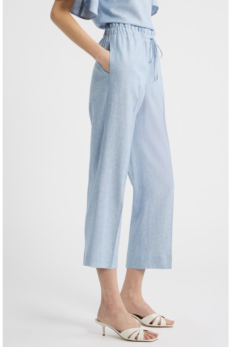 Ankle Straight Leg Linen Blend Drawstring Pants, Alternate, color, LAGOON/ CRISP WHITE