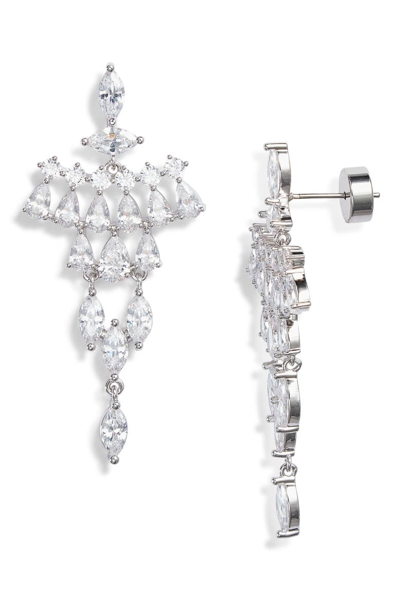 Kite Cubic Zirconia Chandelier Drop Earrings, Main, color, CLEAR- SILVER