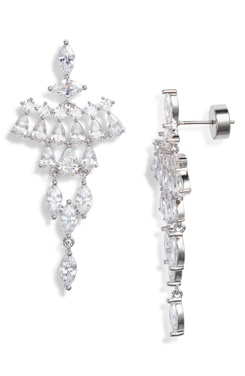 Nordstrom Kite Cubic Zirconia Chandelier Drop Earrings, Main, color, Clear- Silver