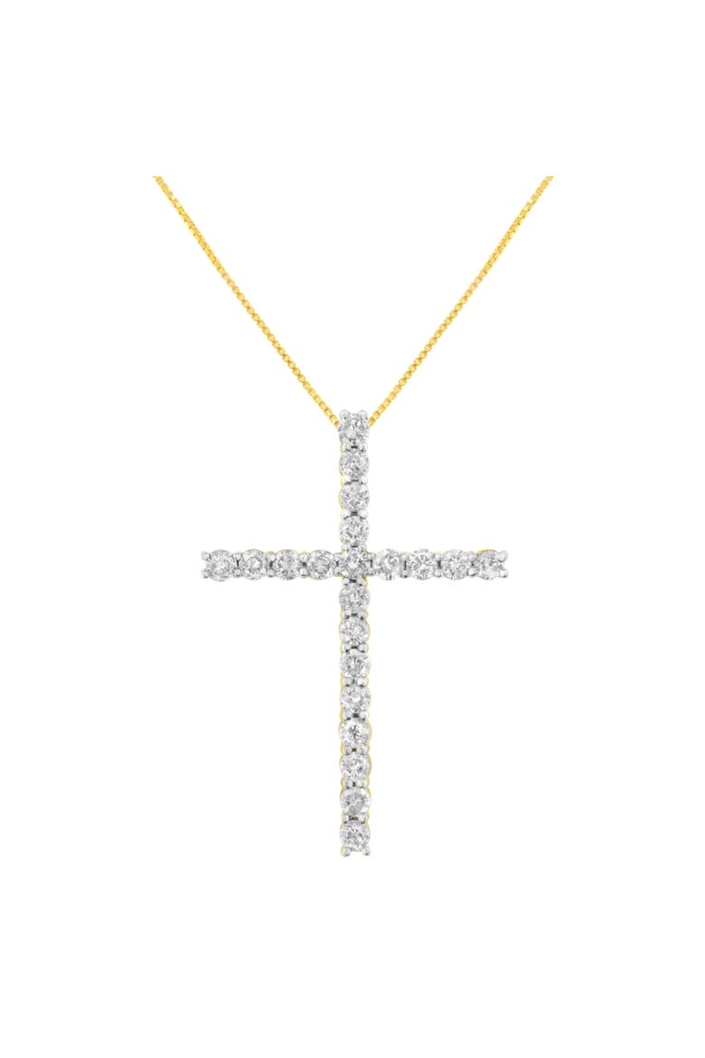 10K Yellow Gold Plated Silver 4.0 Cttw Diamond Cross Pendant Necklace, Main, color, Yellow