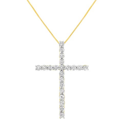 10K Yellow Gold Plated Silver 4.0 Cttw Diamond Cross Pendant Necklace
