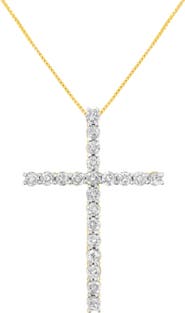 Haus of Brilliance 10K Yellow Gold Plated Silver 4.0 Cttw Diamond Cross Pendant Necklace