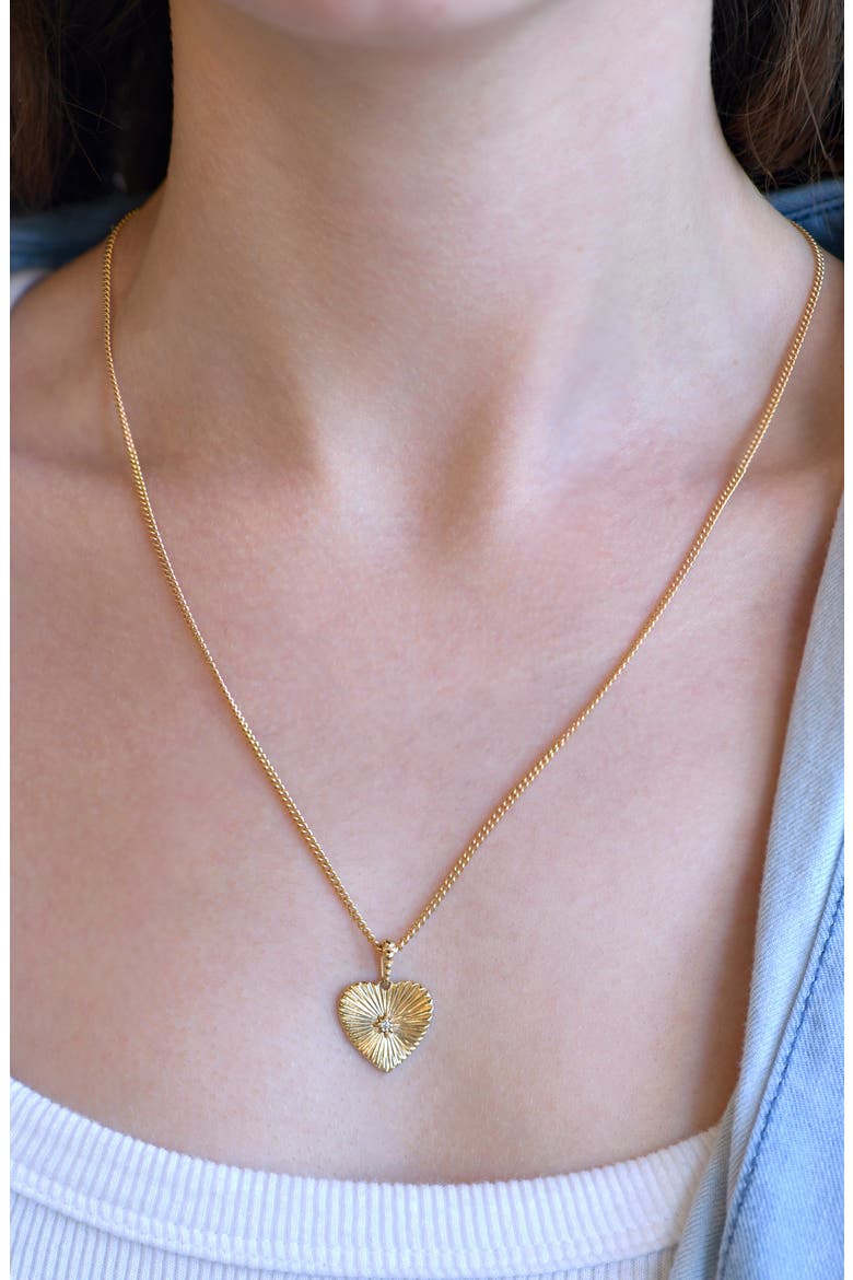 Petite North Star Fluted Heart Charm, Alternate, color, 14K YELLOW GOLD/ DIAMOND