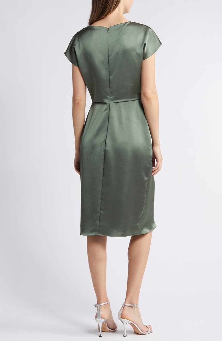 Amsale Cowl Neck Satin Sheath Dress, Alternate, color, Olive