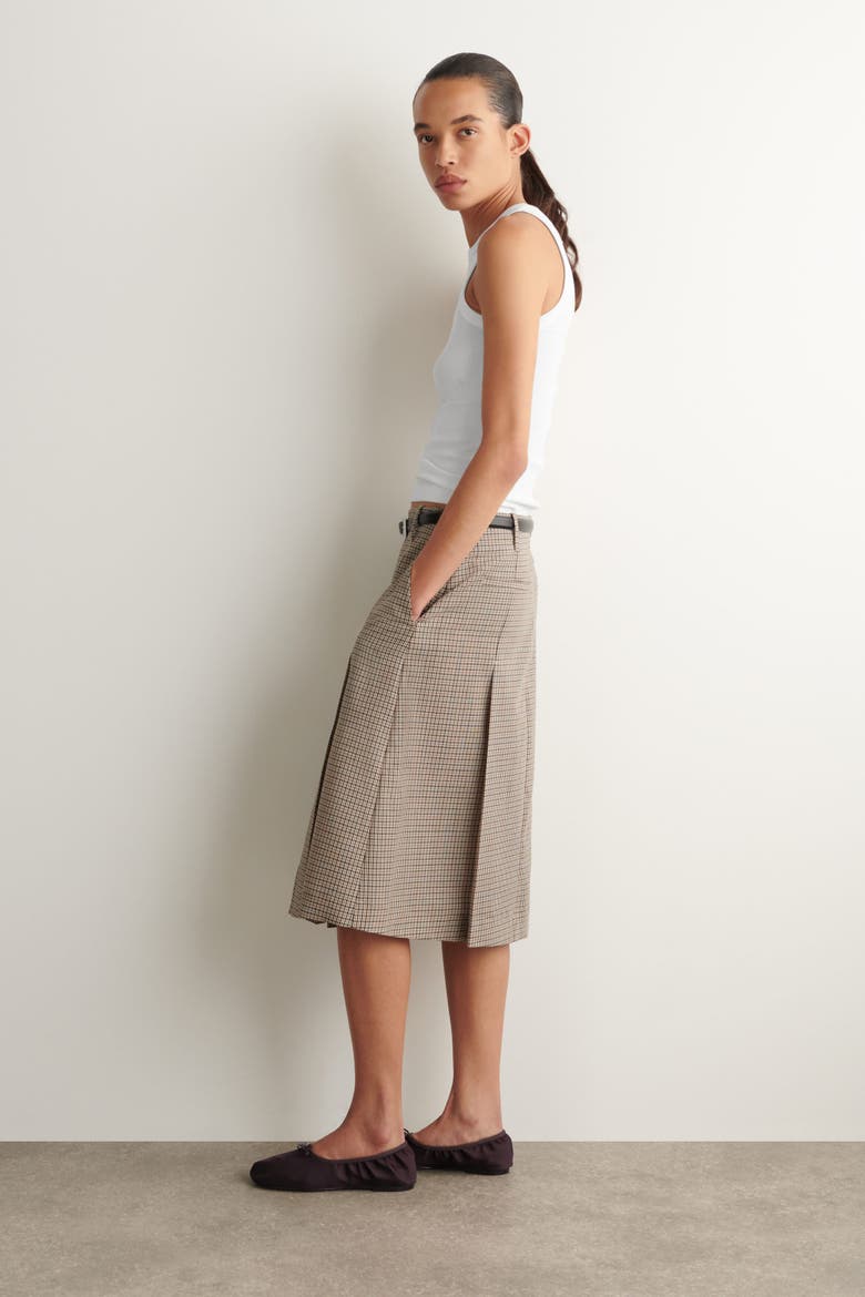 Box-pleat Checked Wool Midi Skirt, Alternate, color, BEIGE / CHECKED