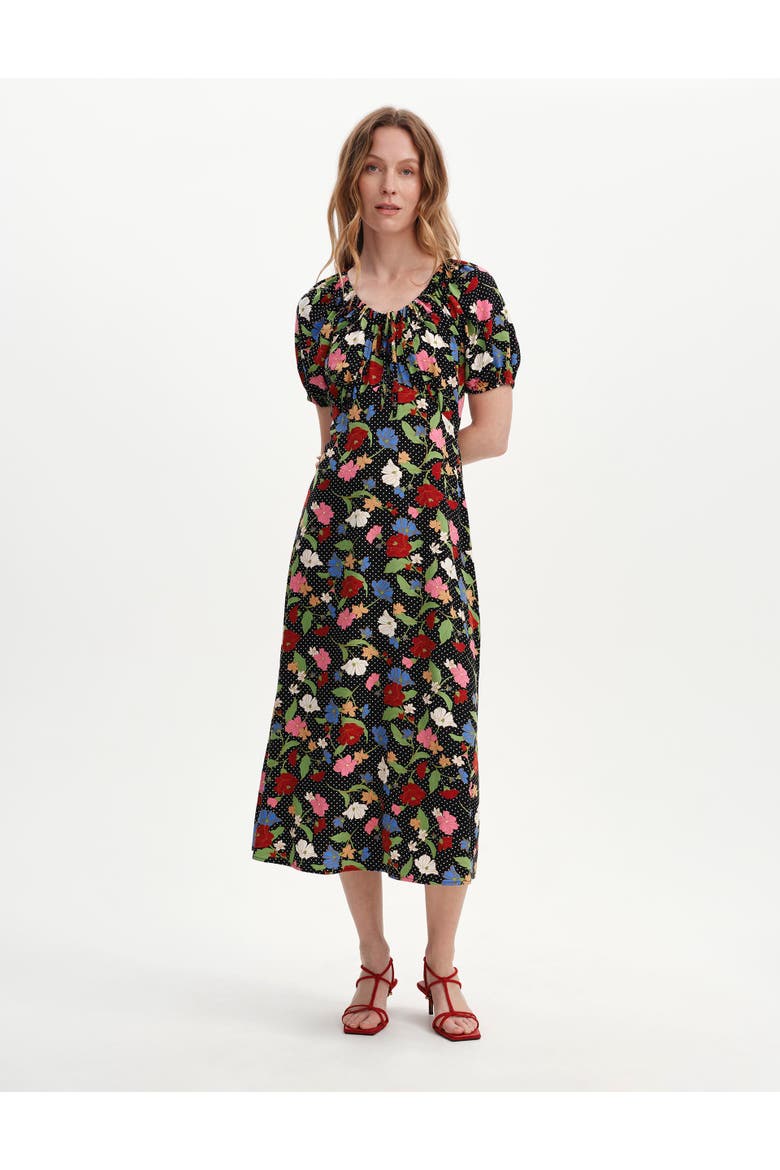 Jada Puff Sleeve Midi Dress, Alternate, color, Black Floral