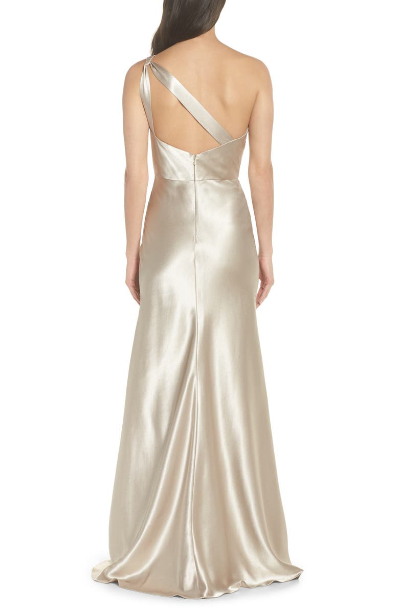 Jenny Yoo Lena One-Shoulder Crepe Back Satin Gown, Alternate, color, 