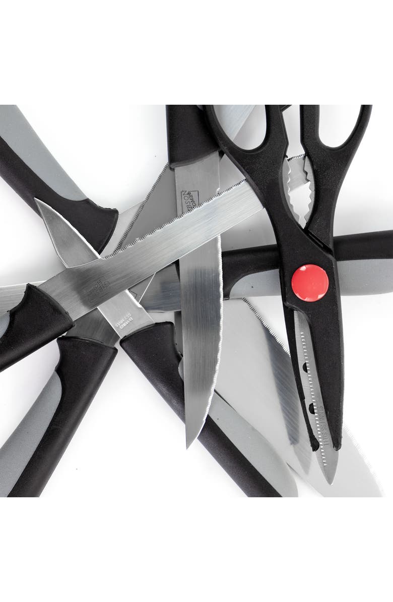 Gibson Home Dorain 14 Piece Stainless Steel Cutlery Set with Wood Block, Alternate, color, Black