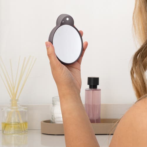 Zadro Lighted Compact Mirror With 10x Magnification & Retractable Suction Cups In Brown