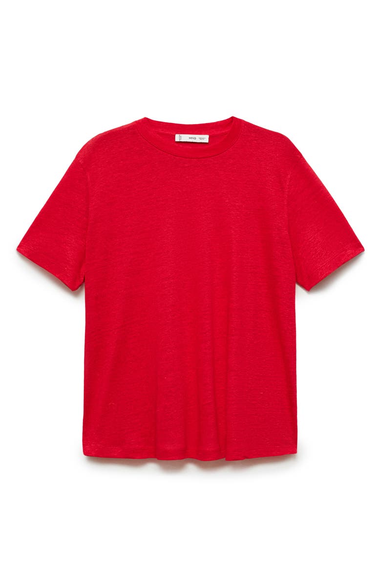 MANGO Crewneck Linen T-Shirt, Alternate, color, Red