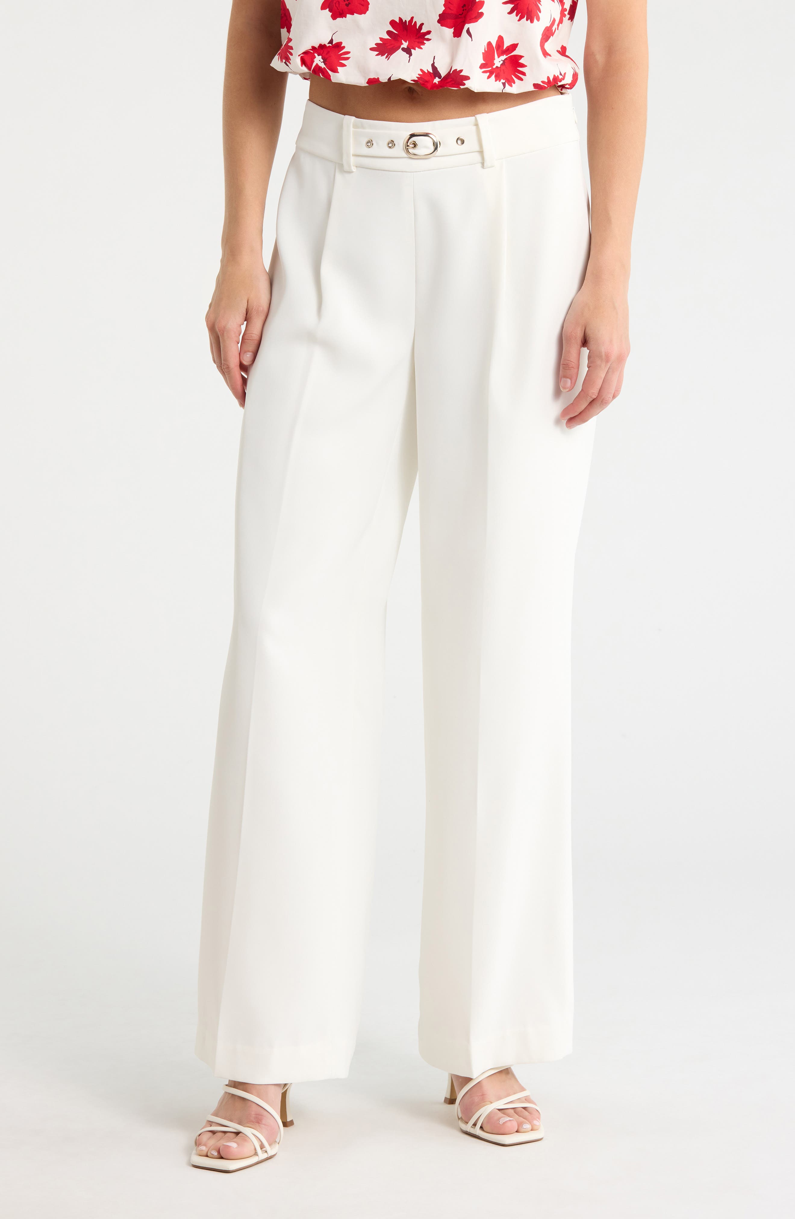 Elie Tahari The Oakley Belt Detail High Waist Wide Leg Twill Pants