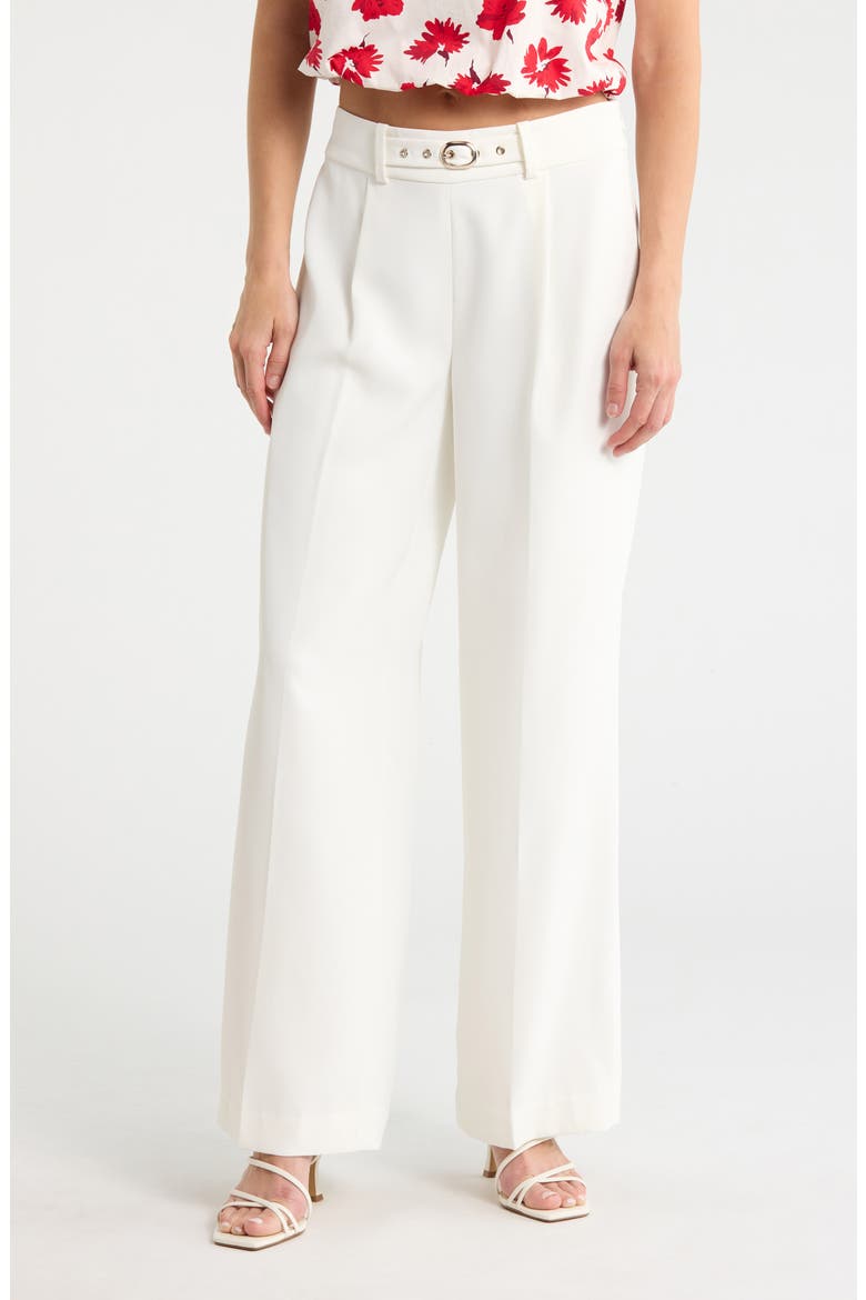 The Oakley Belt Detail High Waist Wide Leg Twill Pants, Main, color, SKY WHITE