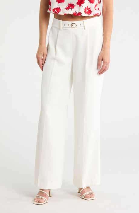 Elie Tahari The Oakley Belt Detail High Waist Wide Leg Twill Pants