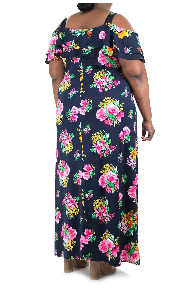 Nina Leonard Short Sleeve Cold Shoulder Maxi Dress, Alternate, color,