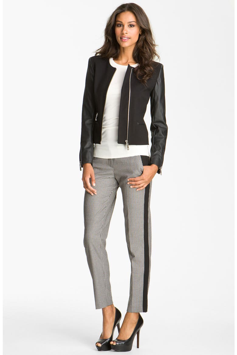 Colorblock Houndstooth Ankle Pants, Alternate, color, RICH BLACK