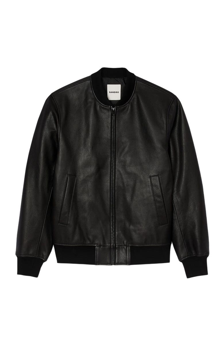 SANDRO Leather jacket, Alternate, color, Black