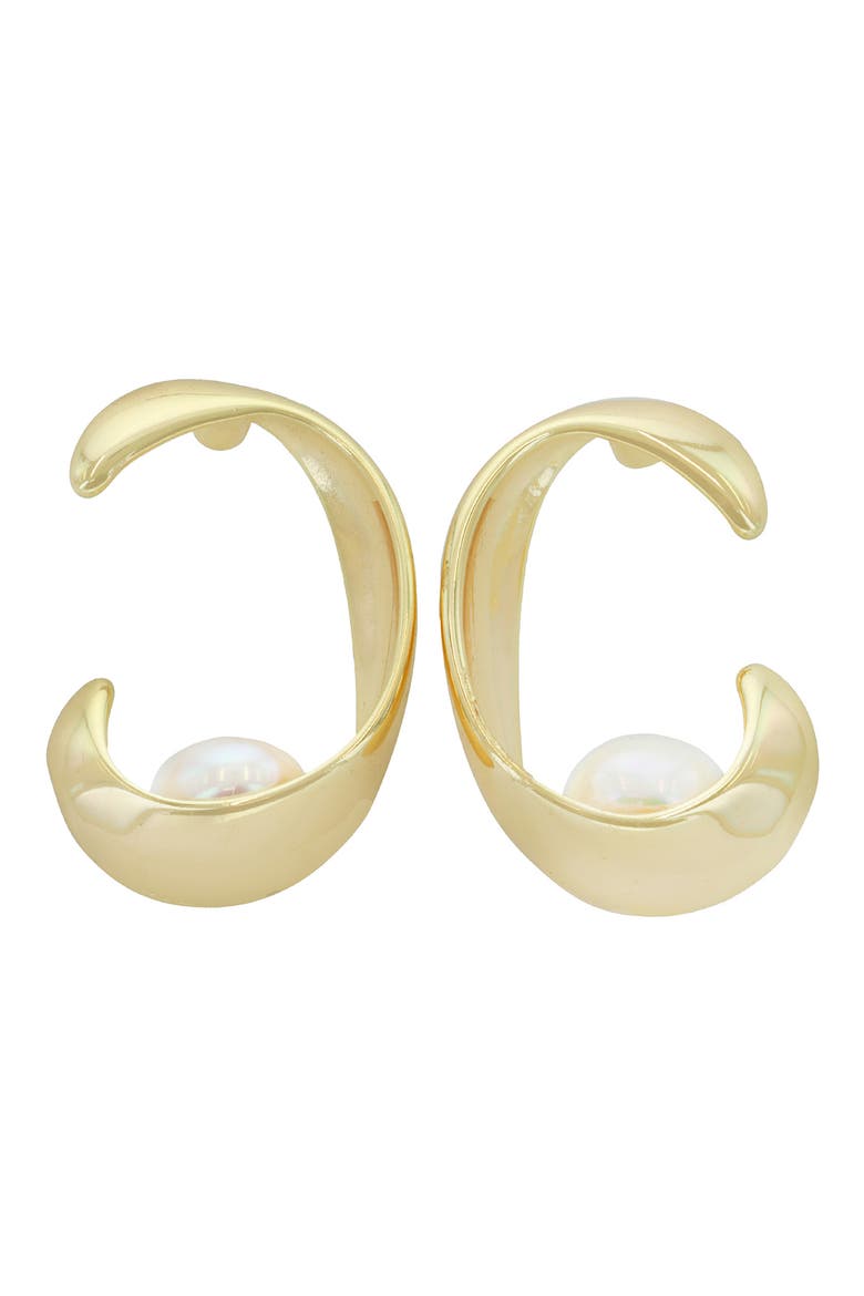Freshwater Pearl Frontal Hoop Earrings, Main, color, WHITE