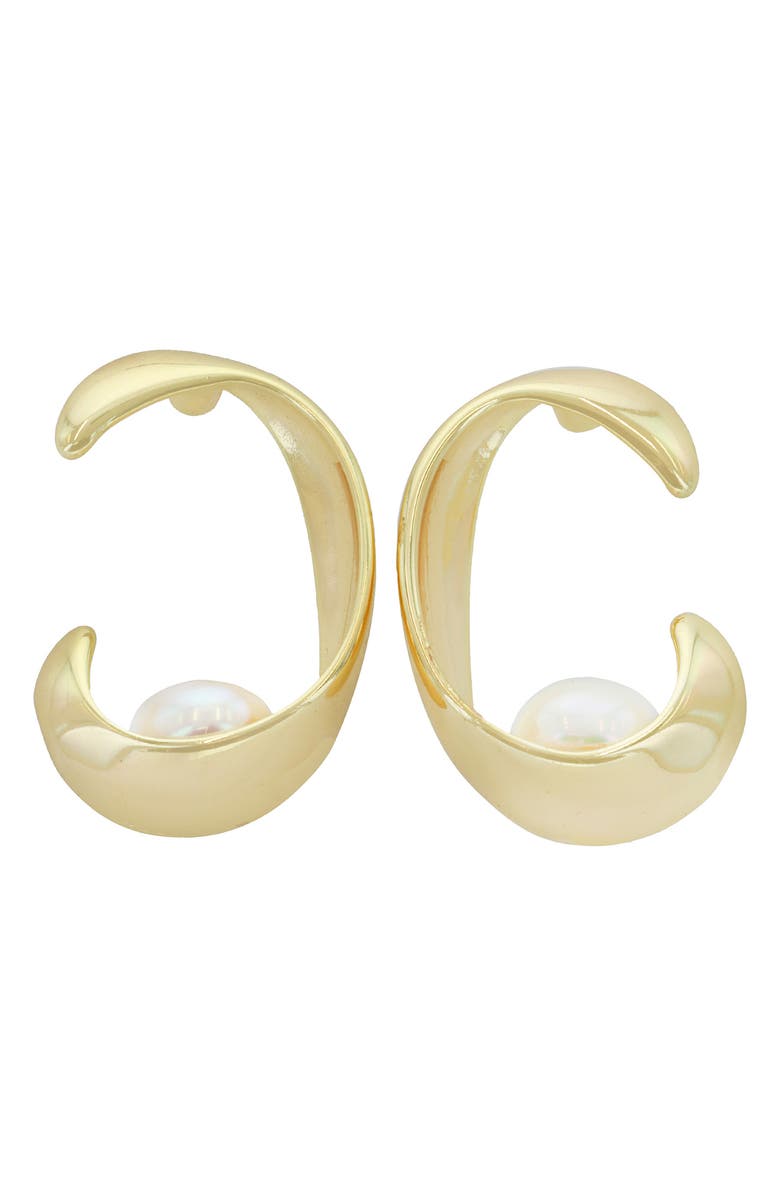 Panacea Freshwater Pearl Frontal Hoop Earrings, Main, color, White