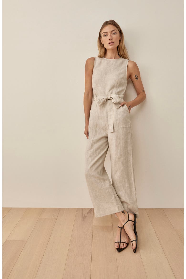 Naomi Wide Leg Linen Jumpsuit, Alternate, color, OATMEAL