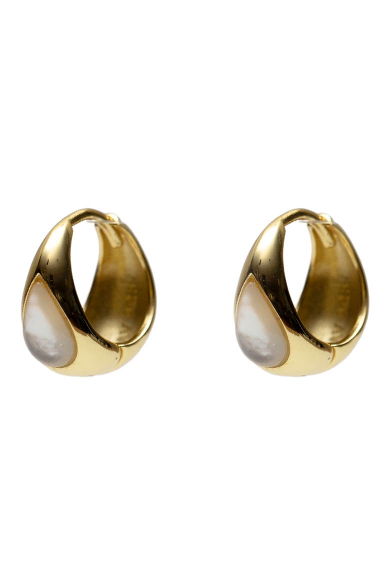 Mother-of-Pearl Teardrop Huggie Hoop Earrings, Main, color, GOLD