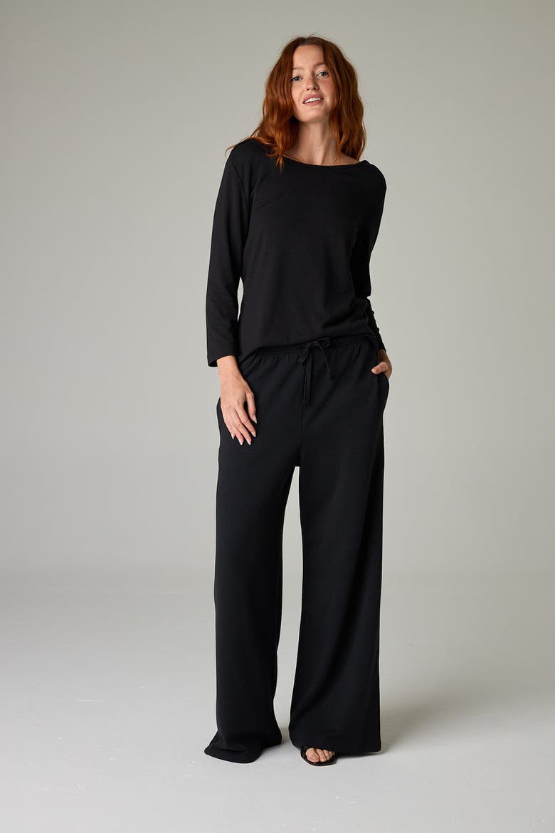 Nasaya Eco-Luxe Rib Bateau Neck 3/4 Length Sleeve Top - Ultra-Luxe Flow, Alternate, color, Coal Black