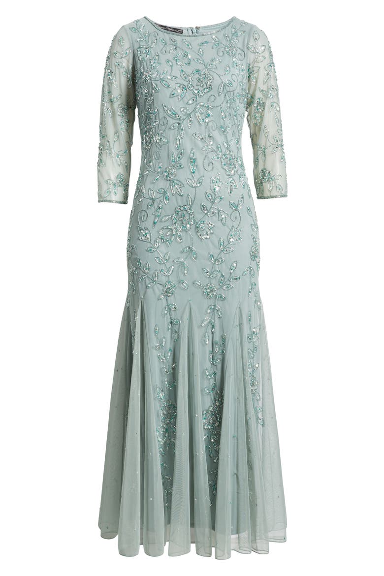 Floral Beaded Tulle Gown, Alternate, color, SOFT SAGE